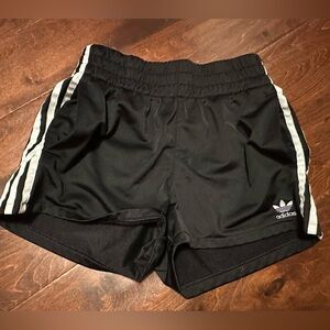 Adidas Black and White Athletic Shorts with Signature Stripes